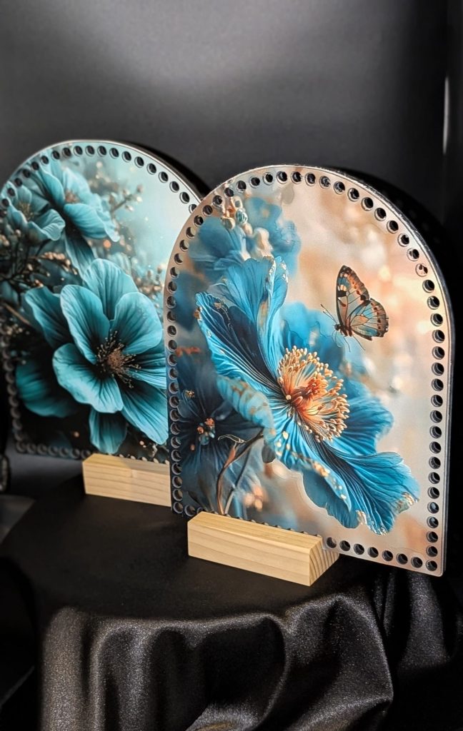 Шкіряні боковинки для в’язання збільшеної сумки-рюкзака Квіти метелик  – арка 22 × 27