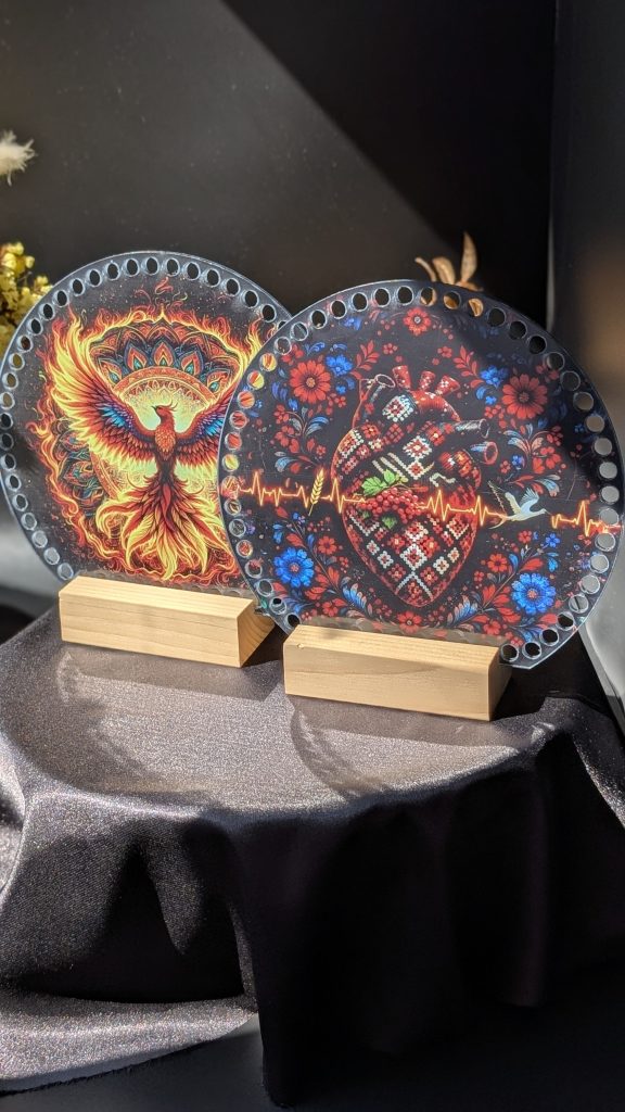 Акрилові боковинки для сумки фенікс і серце — круглий обріз, 20 × 18 см