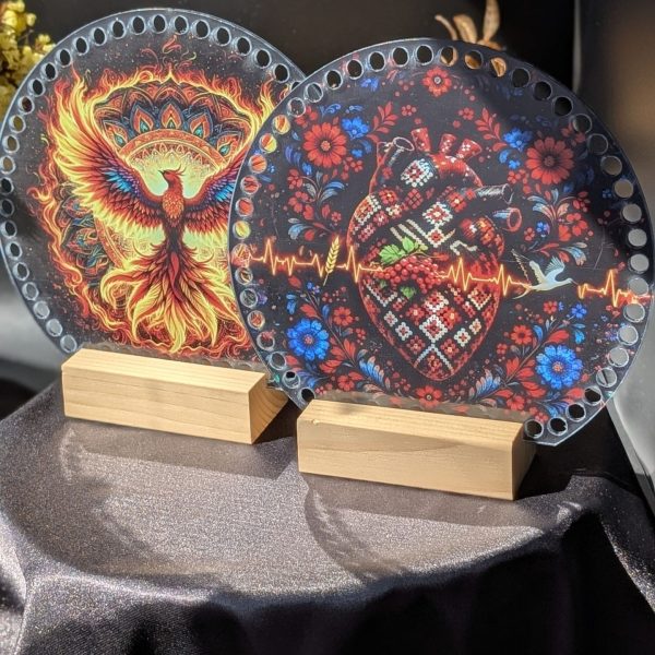 Акрилові боковинки для сумки фенікс і серце — круглий обріз, 20 × 18 см