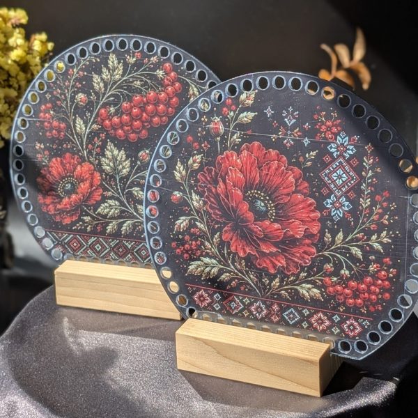 Акрилові боковинки для сумки Маки калина  — круглий обріз 18 × 20