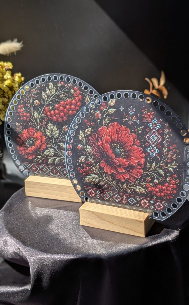 Акрилові боковинки для сумки Маки калина  — круглий обріз 18 × 20
